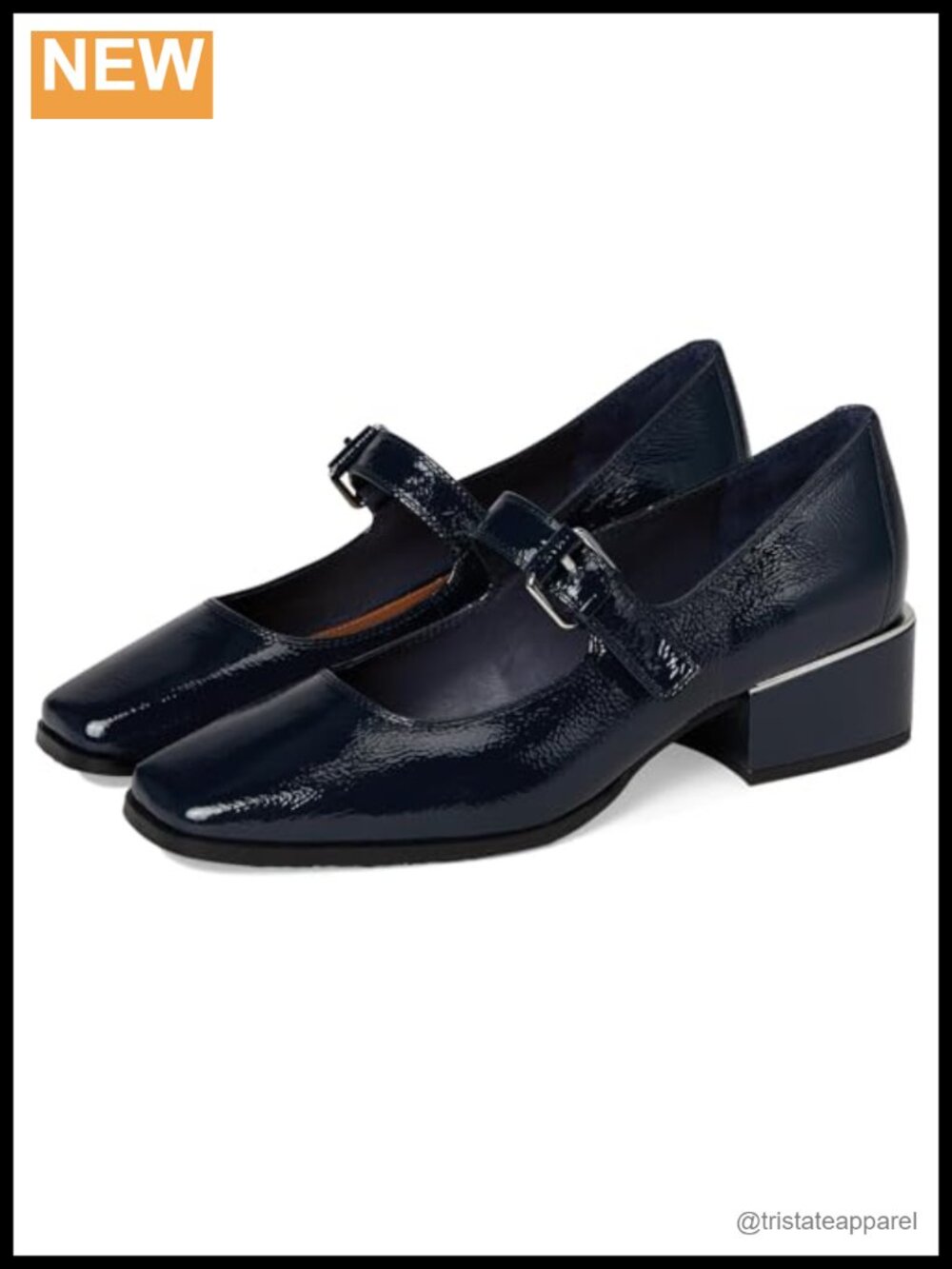 Donald Pliner Amiya Patent Leather Mary Jane Block Heel Square Toe Buckle